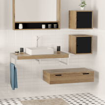 Byca - Pensile 88 Cm, 1 Cassetto, Massello Di Rovere Naturale - Ferro
