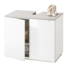 Waschbecken glänzend weiß und Zement – Höhe 58 cm – 2 Holztüren – 70 cm Breite – 35 cm Tiefe – 19 kg Gewicht – 12 mm Oberflächendicke – 18 mm 