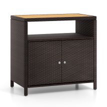 Credenza Armadietto Portaoggetti Rattan Piano Legno Acacia Mobile Buffet Esterni 2 Ante Marrone