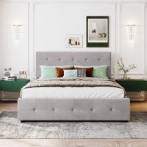 Letto Imbottito 140x200 Cm Letto Matrimoniale Con Cassetto E Schienale, Velluto Delicato Sulla Pelle, Letto Adulti, Grigio