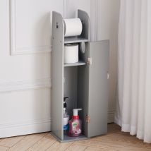 LIVINGANDHOME – Wooden Free Standing Toilet Tissue Roll Holder – Grey – MDF Board – L20 x W18 x H78 cm
