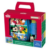 Mickey Mouse - Set Vuelta Al Cole (sandwichera Rectangular Y Botella Sport Easy Hold 380 Ml) En Caja Regalo Mickey Has Fun