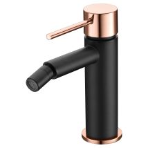 Imex Miscelatore Bidet In Ottone E Zama Nero-oro Rosa Con Cartuccia Ceramica Ø25mm E Tubi Flessibili Inclusi Corpo Rubinetteria In Ottone Nero Opaco -