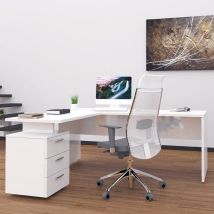 Bureau D'Angle Moderne 180x160 Cm – Commode 3 Tiroirs – Bois Mélaminé Certifié Fsc – Design Made In Italy – Style Contemporain