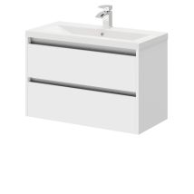 City Gloss White 800mm Wall Mounted 2 Drawer Vanity Unit And Basin With 1 Tap Hole