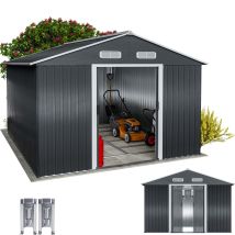 Cobertizo Metálico Jardín Xxxl 315x260x180cm Caseta Exterior 15m³ Base Refuerzo Sin Suelo 4 Ganchos Almacenaje Herramientas Utensilios - Gardebruk