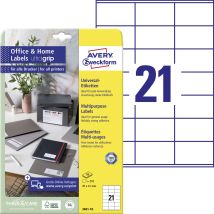 Avery Zweckform 3481-10 Etiketten, Home Office, Kleinpackung, A4 Mit Ultragrip, Adressaufkleber, 70 X 41 Mm, 10 Bogen/210 Etiketten, Weiß