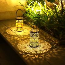 Outdoor Solar Lanterns, 2 Sets Of Metal Solar Garden Lights, Camping Lights For Garden, Patio, Balcony