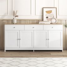 Buffet De Madera Blanca Veteada 160 L X 37 An X 75 Al - Buffet Con 4 Puertas Y 3 Cajones Para Salón, Comedor - Color Blanco