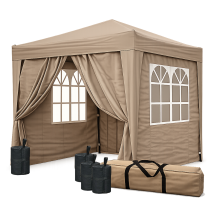 Quick-star - Pop-up-pavillon 2,5 X 2,5 M Graubeige Mit 4 Fußgewichten Und Mit 4 Easy-klett Seitenwänden Mit 2 Reißverschlüssen.