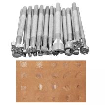 HAPPYSHOPPING 59-teiliges Lederwerkzeug-Set – Ergonomischer Holzgriff – Professionelles DIY-Set für Lederhandwerk – Stempelwerkzeuge, Schnürnähmeißel