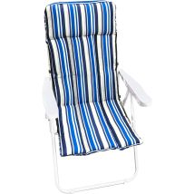 Garden Friend – Fauteuil multi-positions extérieur 68x58x106 cm – Cadre acier blanc rayé bleu – Coussin rembourré pliable