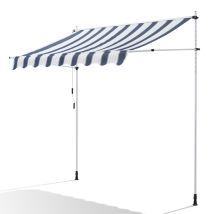 Canopée Store Banne Manuel 300 X 150 Cm - Auvent De Terrasse Sans Perçage - Protection Solaire Réglable Avec Manivelle - Bleu Et Blanc