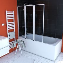 Marwell Badewannentrennwand Premium 125 X 143 Cm- 3-flügelig - Weiß -badewannenaufsatz – Duschtrennwand – Duschabtrennung Für Badewannen