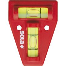 Nivel de burbuja K5DISPLAY – Plástico expandido – Color rojo – 2 viales cilíndricos de vidrio – Orificios roscados para montaje