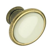 Siro - Knopf Oxnard Ø 29 Mm, Porzellan/zn Hellbeige/altmessing Brüniert
