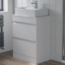 Artis - Countertop Vanity Unit & Basin Floor Standing Bathroom Furniture Drawer White Gloss 600mm With 505mm Rectangular Basin