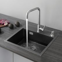 Cecipa - Negro Fregadero Cocina Un Seno, Fregadero 50 X 45 Sobre Encimera O Encastrado 304 Acero Inoxidable Negro Antracita