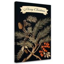 Tableau Sur Toile Panneau Joyeux Noël Et Branche De Pin 60x90