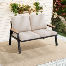 Canapé De Jardin 2 Places - Sofa D'Extérieur Avec Accoudoirs En Composite (wpc) - Acier Galvanisé Robuste - Beige