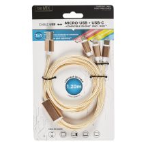 Câble de charge 3 en 1 – 1.2 m – Compatible iPhone, iPad, micro USB, USB Type C – CMP PARIS