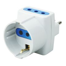 Adattatore triplo Schuko 10A – Corpo in tecnopolimero – 2P+T 10A + 1 Schuko – Grado di protezione 2.1