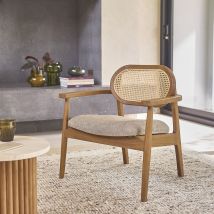 Berah Getah - Fauteuil En Teck Massif, Cannage Et Tissu Grège