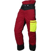 Forstschutz-Bundhose Forest Jack Größe 46/48 – Leuchtgelb-Rot Grau – Schnittschutzklasse 1 – Wasser- und Schmutzabweisend