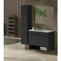 Mobile Bagno Nebari Già Montato 1 Cassetto, Lavabo E Specchio Grafite 80x45 Cm Con Colonna