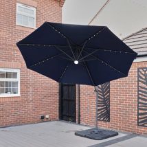 Yakoe - Dark Blue Alu/steel 3.0m Parasol With Led Lights And Parasol Base Set