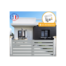 Portail Aluminium Battant Sah En Kit + Motorisation Dimensions L.3500 (entre Piliers) X H.1740 Mm Sgs Essential (vérins) Couleurs Gris Clair (ral 7035