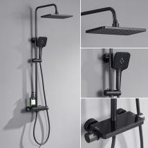 Duschsystem Mit Thermostat, Edelstahl Regendusche Mit 3-funktionen Handbrause, Kopfbrause Und Ablage Für Badezimmer, Schwarz - Lonheo Max