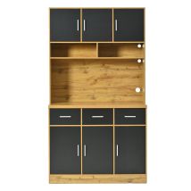 Credenza 100x40x180cm Con Illuminazione A Led E Pedana In Legno, Con Rivestimento In Legno, Colore Nero