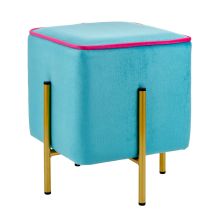 Baroni Home - Pouf Poggiapiedi Quadrato In Velluto, Pouf Da Salotto Imbottito, Pouf Panchetto Per Camera Da Letto, Turchese Con Bordo Fucsia, 33x33x38