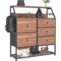 Dripex Commode En Tissu Avec 5 Tiroirs, Meuble De Rangement Avec Dessus En Bois Et Étagère À Chaussures, Cadre En Métal, Pour Salon, Chambre, Couloir,
