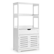 Bathroom Storage Cabinet, Tall Freestanding Unit With 1 Drawer, 1 Cupboard & 2 Shelves, Modern Design For Bathroom, Kitchen, Bedroom, 59x30x122cm, 