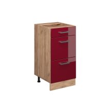 Mueble Bajo De Cocina R-line, Rojo Burdeos Alto Brillo, 40 Cm Con Cajones, Sin Encimera Vicco