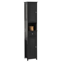 Sobuy - Mueble Columna De Baño, Armario Baño Alto Estanterías De Baño-2 Puertas Y 1 Cajón 32 X 30 X 170 Cm Gris Frg236-dg Es