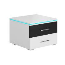 Mb Moebel - Nachttisch Mit Led Nachtschrank Nachtkommode Schlafzimmer 1 Schublade 50x36x45cm Modell Paulina Weiss Glanz