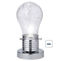 Kleine Tischleuchte – Glühbirnen-Design – Höhe 25 cm – Durchmesser 12 cm – Material: Glas, Metall – Farbe: Silber, Transparent