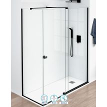 Mampara Ducha Rectangular Frontal Corredera 1 Puerta 1 Fijo Cristal Templado 8mm Transparente Altura 200cm Perfil Negro Mate 120 Cm (adaptable 117-