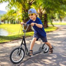 Trottinette Patinette Vélo Enfant À Partir De 5 Ans Tout Terrain Grands Pneus Gonflables Guidon Réglable Poignées Freins Et Béquille Pour Adultes Et 