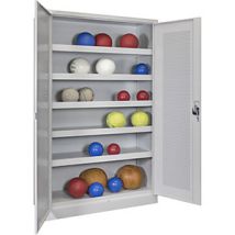 Armario de Puertas Batientes para Balones 1950 mm Altura – Acero – 5 Estanterías Regulables – Cerradura de Cilindro – Acabado Gris RAL 7035