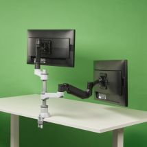 R-go Tools Caparo 4 D2: Supporto Circolare Per Due Schermi Con Molla A Gas, Regolabile Da 3 A 9 Kg, Colore Nero-argento, Impatto Ambientale Ridotto, 