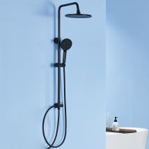 Schwarz Duschset Runde Duschsäule Duschsystem Ohne Armatur, Regendusche Mit Kopfbrause Und 4 Strahlarten Handbrause, 74 - 112 Cm Höhenverstellbar Für 