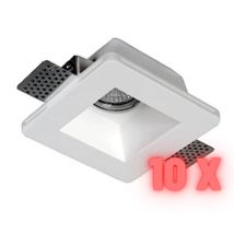 10x Portafaretto Gesso Da Incasso Quadrato Interno Squadrato Gu10 120x120x55 Mm