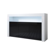 Sideboard Modern Mi Led Küchenschrank Kommode Wohnzimmerschrank 3 Türen Aufbewarungsschrank Buffet Esszimmer 155x91x37cm Modell Aker Weiss Mit Schwarz