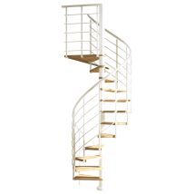 Dolle Spindeltreppe Oslo Ø120cm Mit 294-322cm Geschosshöhe 13 Stufen 1 Podest Eiche Lackiert Geländer Weiß, Mitlaufende Kunststoffstäbe