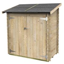 Caseta De Jardín Adosada Bh16 Ambrogio 155x85 De Madera De Abeto Natural 16 Mm Con Puerta Doble, Techo Y Suelo Osb3, Montaje Fácil, Tratamiento 
