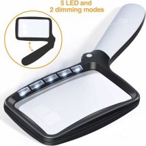 Tumalagia - Folding Reading Magnifier Large 5 Led Magnifying Glass With Light 2x Pocket Magnifier 2 Modes Dimmable Magnifying Glass For Seniors 